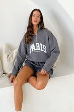 Studio leisure Paris steel grey embroidered premium 3/4 zip sweater